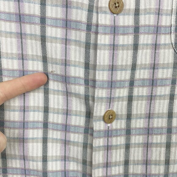 Tommy Bahama Men's Medium 100% Silk Short Sleeve Collared Shirt Plaid Cream - Picture 9 of 16